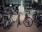 Bicycles on the square in the small town of Pontevedra, Spain