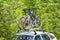 Bicycles on the trunk of the car.