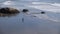 Bicycling on the beach among the waves