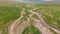 Bicyclist ride on Assy mountain valley in Kazakhstan