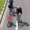 Bicyclists` parade in Magdeburg, Germany am 17.06.2017. Day of action. Father and daughter ride bicycles in city center