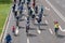 Bicyclists parade in Magdeburg, Germany am 17.06.2017. Day of action. Parents with children ride bicycles in city center