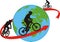 Bicyclists riding on around the world