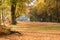 Bicylists near Groeneveld Castle in autumn, Netherlands