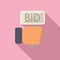 Bid auction hand icon flat vector. Sell price