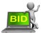 Bid Laptop And Character Shows Bidder Bidding Or Auctions Online