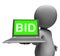 Bid Laptop Character Shows Bids Bidding Or Auction Online