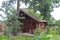 Biech, Poland - july 12 2018:The wooden house is styled under the ancient Slavonic building. Tourist attraction of historical sit