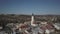 Biecz, Poland - 4 4 2019: Panorama of the ancient Polish city of Bech. Aerial photograph taken from a bird`s flight shot by a quad