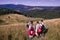 Bielsko Biala, South Poland - July 29, 2017: Bunch of people trekking hiking in the polish beskidy lower silesia mountains during