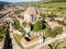 Biertan town and Biertan lutheran evangelical fortified church in Sibiu County, Transylvania, Romania. Aerial view.