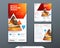 Bifold brochure design. Red, orange template for bi fold flyer. Layout with modern triangle photo and abstract