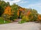 Bifurcation of the road. Autumn embankment of the Moscow river. The Sparrow hills