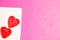 Big 2 hearts in blank book on pink background with space for text, Love icon, valentine`s day