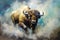 Big angry bison. Oil painting in impressionism style