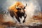 Big angry bison. Oil painting in impressionism style