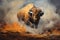 Big angry bison. Oil painting in impressionism style