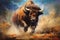 Big angry bison. Oil painting in impressionism style