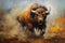 Big angry bison. Oil painting in impressionism style