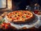 Big apetite traditional pizza. Impressionism style oil painting.