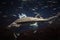 Big Atlantic sturgeon floats in deep blue salt water