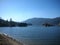 Big bear lake, water, rocks and pine trees