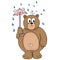 Big bear is wearing umbrella when it rains a lot