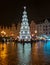 Big beautiful illuminated Christmas tree at Wroclaw city center