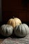 Big beautiful pumpkins on a wooden table. Ingredients.