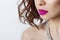 Big beautiful sensual girls lips with bright pink lipstick,beauty fashion photography