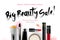 Big Beauty Sale, cosmetics banner for shopping season, makeup, accessories, equipment, beauty, facial, fashion. Vector