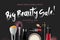 Big Beauty Sale, cosmetics banner for shopping season, makeup, accessories, equipment, beauty, facial, fashion. Vector