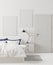 Big bedroom on the white wall background, minimal style ,frame form mock up