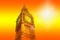 big ben against orange sunny background - heat wave in the UK