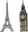Big Ben and the Eiffel Tower. Paris and London sightseeing