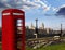 Big Ben with red phone booth in London, England