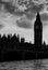 Big Ben silhouette, black and white.