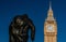 Big Ben and a staue of Winston Churchill in Parliament Square, Westminster, London, England