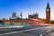 Big Ben and Westminster Bridge in London at dusk