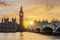 Big Ben and Westminster Bridge at sunset