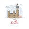 Big Ben and Westminster Palace at London, United Kingdom, flat vector illustration