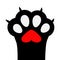 Big black cat paw print leg foot with nail claw. Red heart sign symbol. Cute cartoon character body part silhouette. Baby pet coll