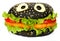 Big black funny hamburger whith cheese eyes