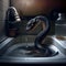 Big black snake crawls out of the kitchen sink, horror, nightmare,