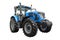 Big blue agricultural tractor, front view