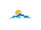 Big blue mountains with sun up and ice snow logo