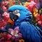 Big blue parrot Hyacinth Macaw Anodorhynchus hyacinthinus wild bird flying on the dark blue sky action scene in the nature