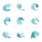 Big blue tide icons set, flat style