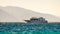 Big boat on the background of high mountains in Egypt Dahab South Sinai