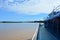 Big boat sailing on the Amazon river, Peru